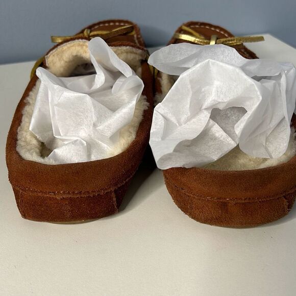 Lands End Brown Suede Moccasin Slippers W8 - Picture 3 of 8